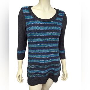 The Limited Gray Blue Striped Sweater 3/4 Sleeves Crewneck Winter Top Stripes